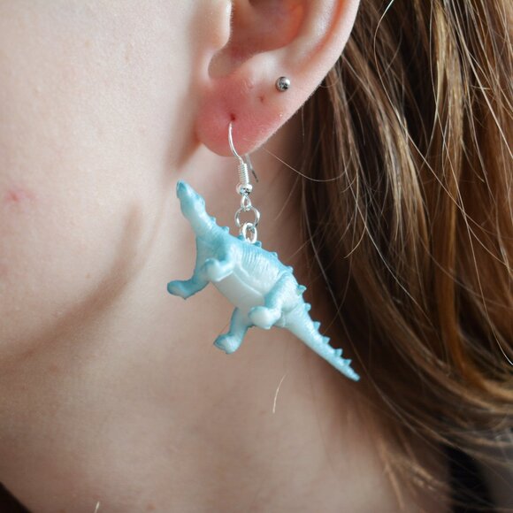Blue Minmi Dinosaur Statement Earrings - Picture 2 of 5